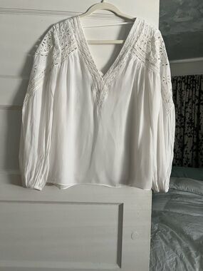 Ramy Brook White V-Neck Eyelet Lace Blouse